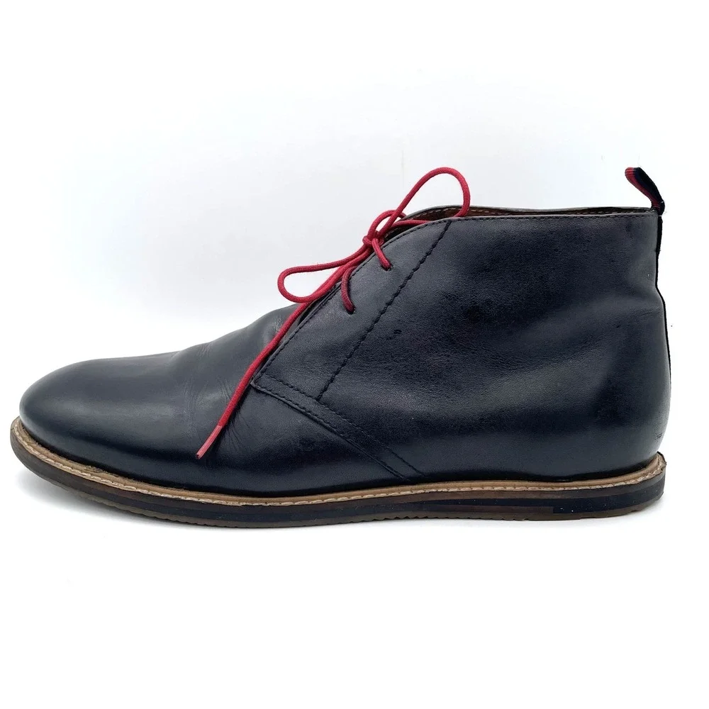 Ben Sherman 100% Genuine Leather Black Chukka Boots Men 10 Red Lace High Tops